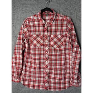 Eddie Bauer Red Plaid Flannel Women's Long Sleeve Shirt Size M